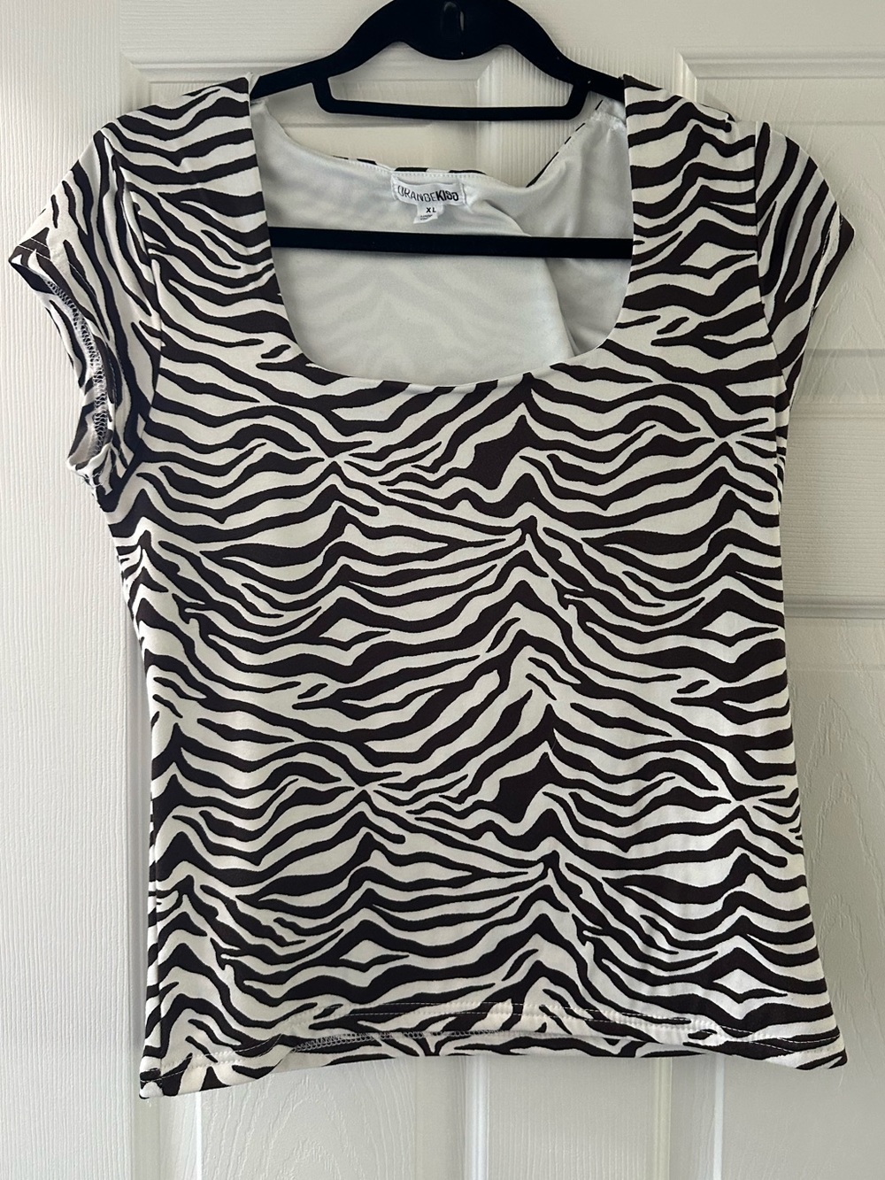 Zebra Print Square Neck Women's Top - Black & White